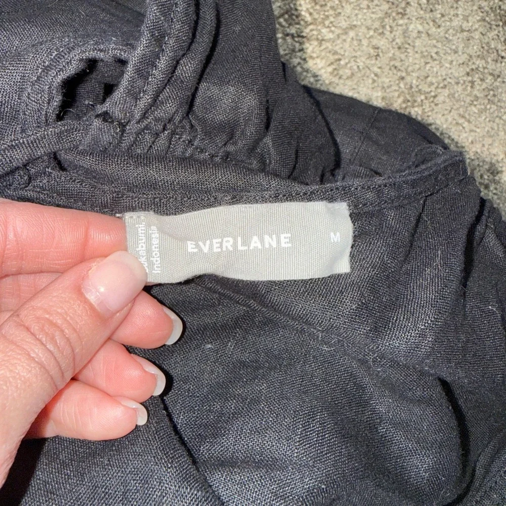 Everlane Linen Apron Dress Womens Medium Black Excellent Halter Tie Back Pocket